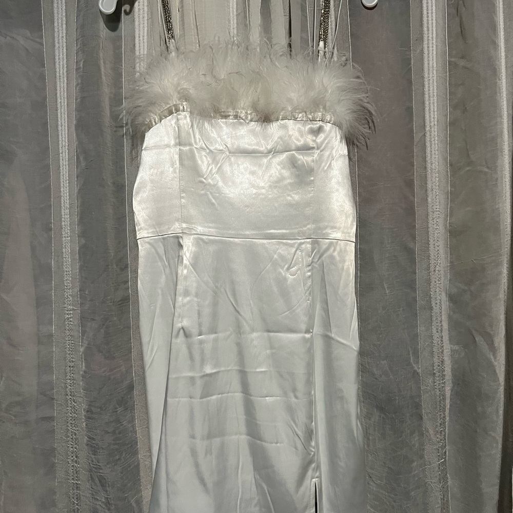 Feather Trim White Dress